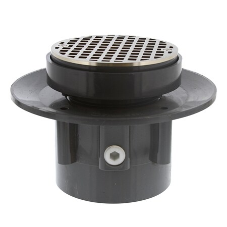 Jones Stephens 4in LevelBest Complete Heavy Duty Slab Drain System, 3in Plastic Spud, 5in Nickel Bronze Strainer D49652